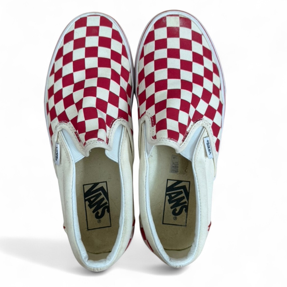 Vans Slip-On Checkerboard Sneakers - Red and White